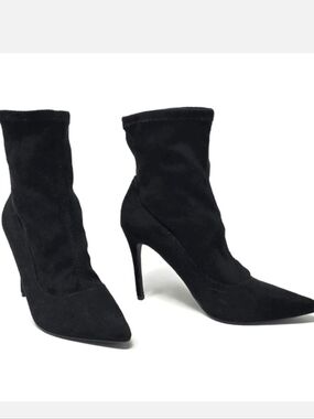 Badgley Mischka Mark & James Faux Suede Stretch Sock Booties Stiletto Black 7.5